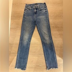 MOTHER Mid Rise Dazzler Ankle Fray Jeans Size 24 Raw Hem